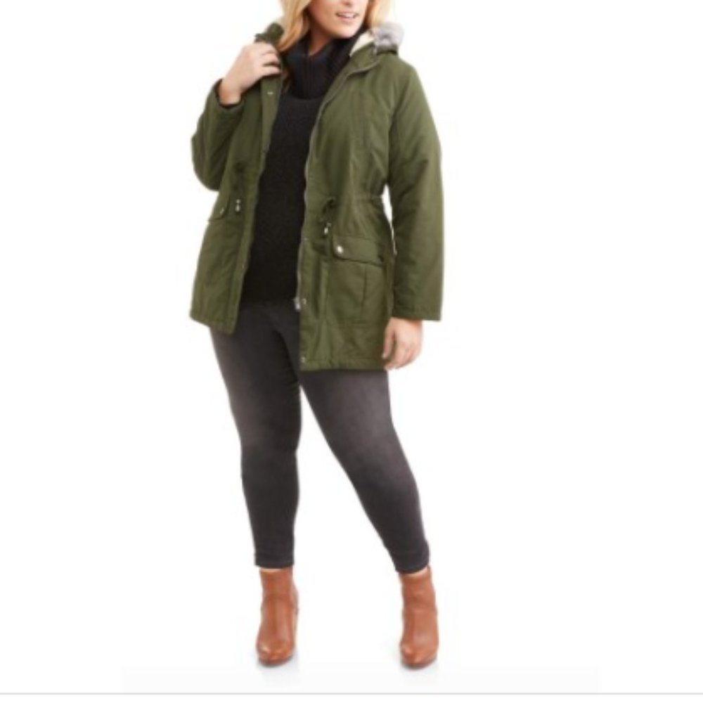 Harve Benard Women's Plus Size Microfiber Anorak with Faux Fur-Trimmed Hood